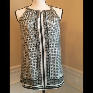 NWT Sleeveless Small Green and Black Geo Printed Top Versatile Neckline